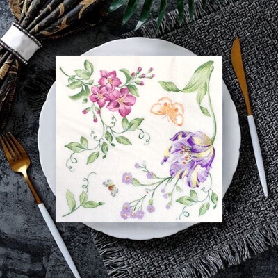20 ks/8 ks kvetinové motýle decoupage papierové obrúsky kvetinové obrúsky papierové obrúsky na svadobnú vianočnú párty dekoráciu horúci výpredaj