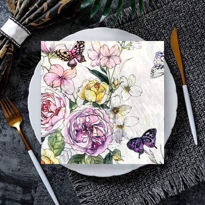 20 ks/8 ks kvetinové motýle decoupage papierové obrúsky kvetinové obrúsky papierové obrúsky na svadobnú vianočnú párty dekoráciu horúci výpredaj