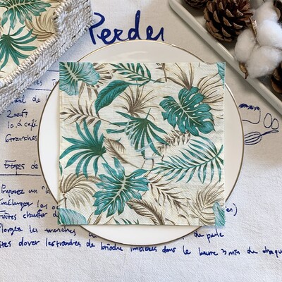 20/8 db Mix eukaliptusz pálmalevelek asztali decoupage papír szalvéták zöld növények szalvéta papír törlőkendő esküvői kellékekhez