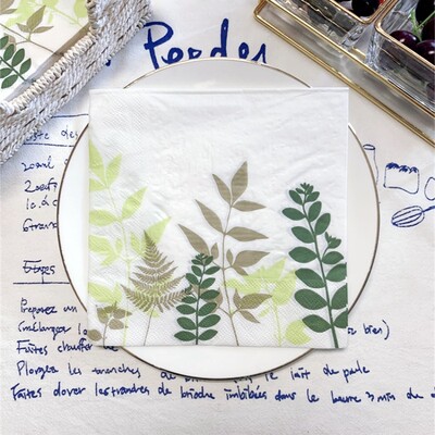 20/8 db Mix eukaliptusz pálmalevelek asztali decoupage papír szalvéták zöld növények szalvéta papír törlőkendő esküvői kellékekhez