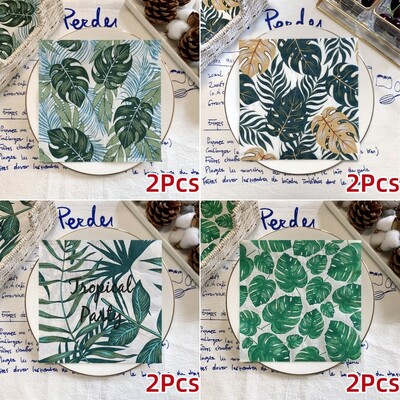 20/8 db Mix eukaliptusz pálmalevelek asztali decoupage papír szalvéták zöld növények szalvéta papír törlőkendő esküvői kellékekhez