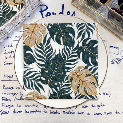 20/8 db Mix eukaliptusz pálmalevelek asztali decoupage papír szalvéták zöld növények szalvéta papír törlőkendő esküvői kellékekhez