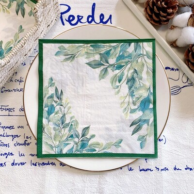 20/8 db Mix eukaliptusz pálmalevelek asztali decoupage papír szalvéták zöld növények szalvéta papír törlőkendő esküvői kellékekhez