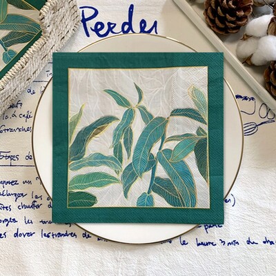 20/8 db Mix eukaliptusz pálmalevelek asztali decoupage papír szalvéták zöld növények szalvéta papír törlőkendő esküvői kellékekhez