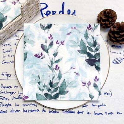 20/8 db Mix eukaliptusz pálmalevelek asztali decoupage papír szalvéták zöld növények szalvéta papír törlőkendő esküvői kellékekhez