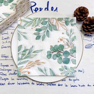 20/8 db Mix eukaliptusz pálmalevelek asztali decoupage papír szalvéták zöld növények szalvéta papír törlőkendő esküvői kellékekhez