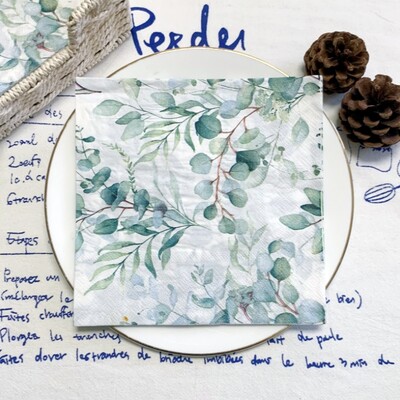 20/8 db Mix eukaliptusz pálmalevelek asztali decoupage papír szalvéták zöld növények szalvéta papír törlőkendő esküvői kellékekhez