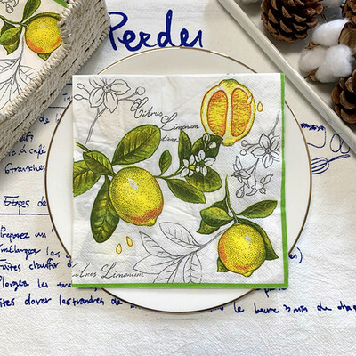 20db/csomag citromos asztali papírzsebkendők nyári gyümölcsök narancssárga decoupage szalvétapapír esküvői dekorációhoz partikellékek nagykereskedelme