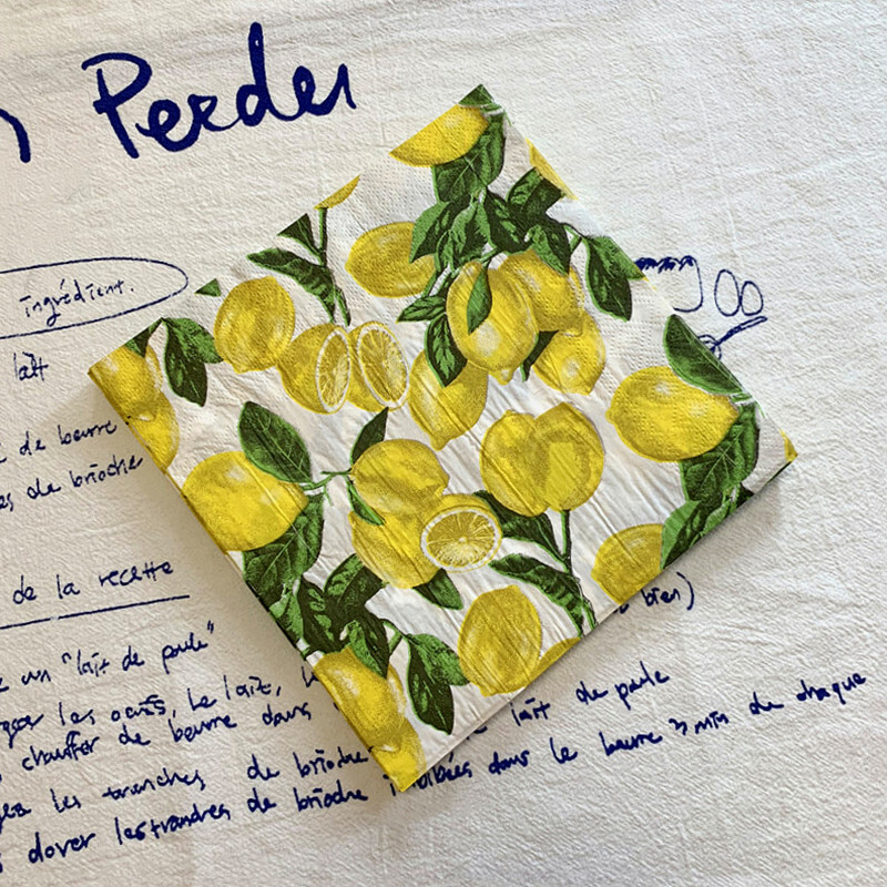 20db/csomag citromos asztali papírzsebkendők nyári gyümölcsök narancssárga decoupage szalvétapapír esküvői dekorációhoz partikellékek nagykereskedelme