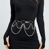 Moteriškas „Trend Punk“ diržas su grandine, juosmens diržo puošmena Moteriškas gatvės stiliaus platus juosmuo Odinis diržas Goth drabužių aksesuaras