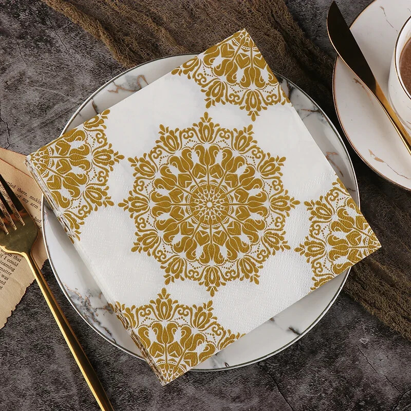 Farebné obrúsky s potlačou, papierové obrúsky, zlaté svadobné, čistý drevený papier, papier na hotelové párty, papier na ústa, 20 ks/balenie, 33 cm, veľkoobchod