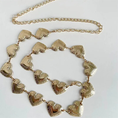 Vintage női deréköv női fémes szerelem szív lánc öv bojt deréklánc öv női dekoratív fém testékszerek