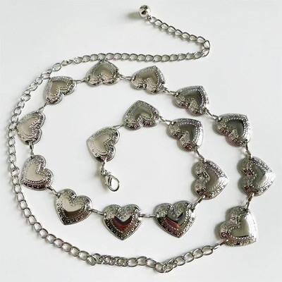 Vintage női deréköv női fémes szerelem szív lánc öv bojt deréklánc öv női dekoratív fém testékszerek