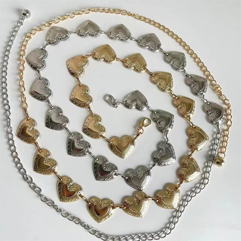 Vintage női deréköv női fémes szerelem szív lánc öv bojt deréklánc öv női dekoratív fém testékszerek