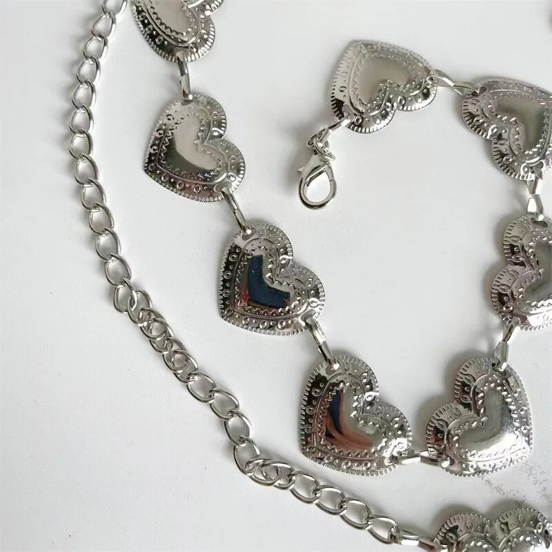 Vintage női deréköv női fémes szerelem szív lánc öv bojt deréklánc öv női dekoratív fém testékszerek