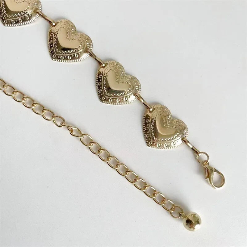 Vintage női deréköv női fémes szerelem szív lánc öv bojt deréklánc öv női dekoratív fém testékszerek