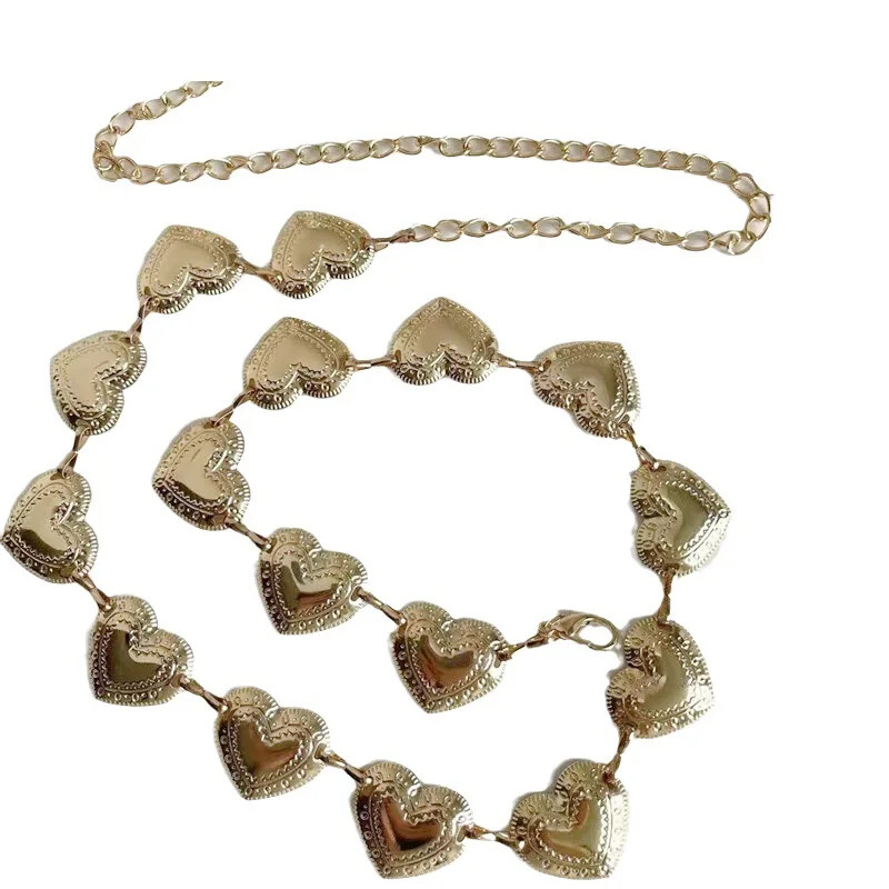 Vintage női deréköv női fémes szerelem szív lánc öv bojt deréklánc öv női dekoratív fém testékszerek