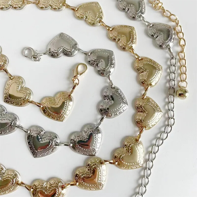 Vintage női deréköv női fémes szerelem szív lánc öv bojt deréklánc öv női dekoratív fém testékszerek