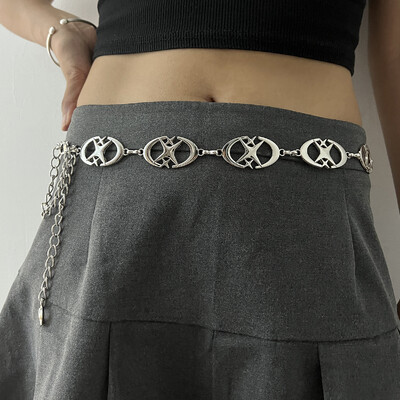 Divatos punk ezüst fém övek nőknek kiváló minőségű állítható hosszú ruha derékpánt csillag alakú nadrág lánc öv gót