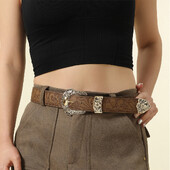 PU-nahast rihmad Luksuslik metallist nikerdatud pandlaga Teksad Kleit Püksid Vöörihm Western Brown Cowgirl Vöövöö Hip Hop Fashion vöö