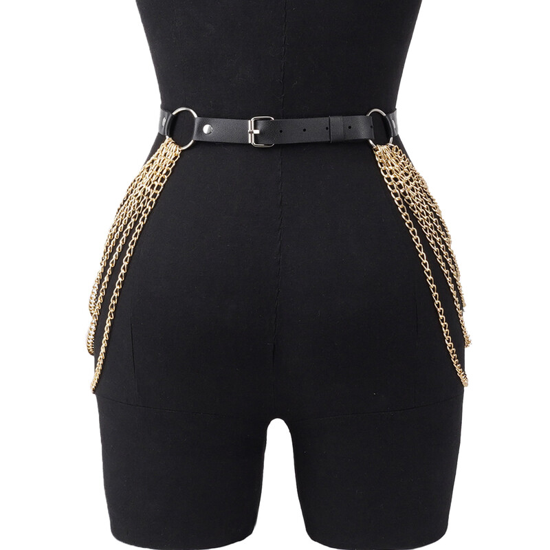 Curea de modă pentru femei, lanț cu ciucuri, centură în stil stradal, corset, ham, centură în talie, lanț gotic, pentru burtă, accesorii pentru îmbrăcăminte