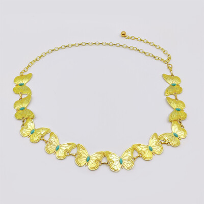 Cureaua de epocă cu lanț de talie pentru femei Punk Y2K Curele metalice de safir pentru femei Fluture, de lux, talie aurie pentru vară, fustă, blugi