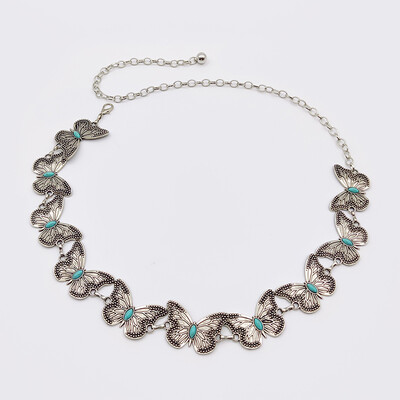 Cureaua de epocă cu lanț de talie pentru femei Punk Y2K Curele metalice de safir pentru femei Fluture, de lux, talie aurie pentru vară, fustă, blugi