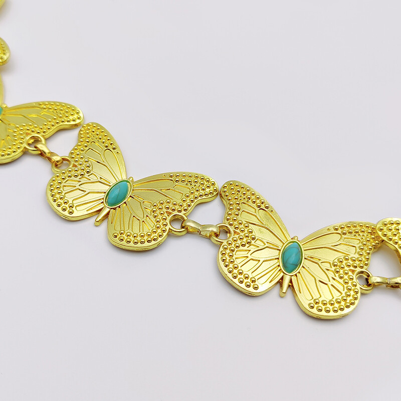 Cureaua de epocă cu lanț de talie pentru femei Punk Y2K Curele metalice de safir pentru femei Fluture, de lux, talie aurie pentru vară, fustă, blugi