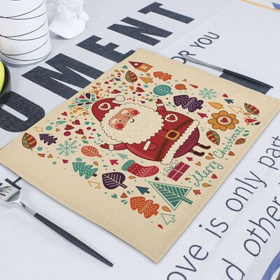 Дядо Коледа Салфетки от плат Салфетки Чаени кърпи 43*32 см Коледна украса Ретро плат Салфетки Маса Ресторант Подложки за маса Сервиет