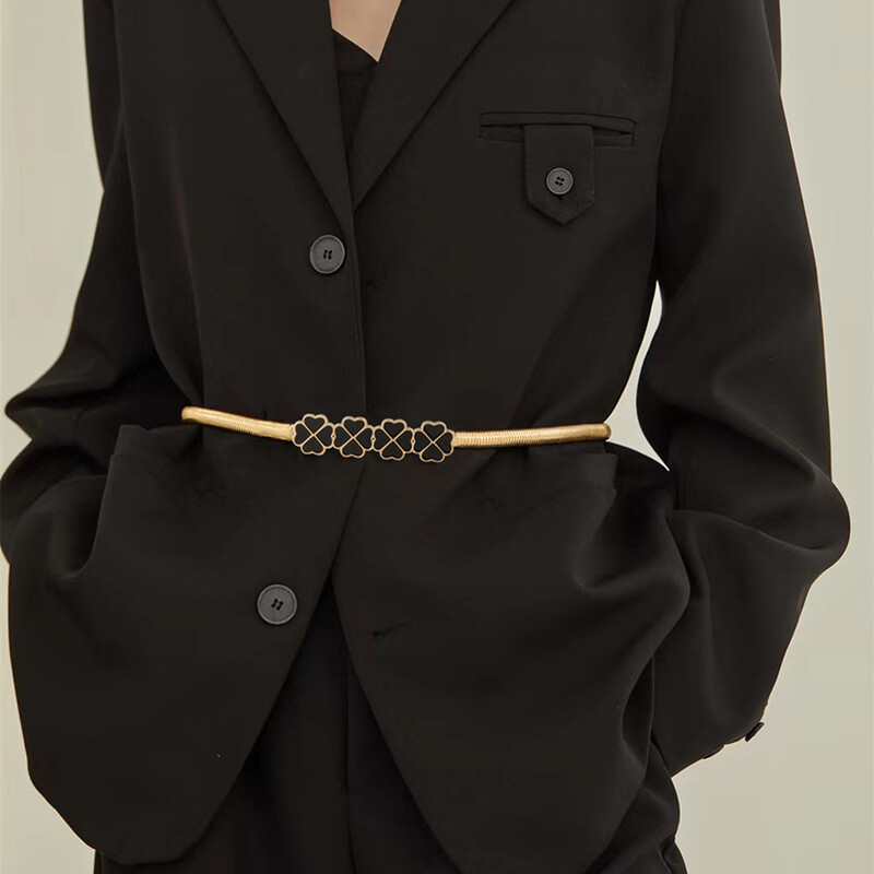 Zlatni elastični remen za žene Flower Leaf Ženski pojasevi oko struka za haljine Rastezljivi uski metalni ženski remen elastische riem