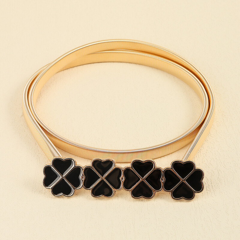 Zlatni elastični remen za žene Flower Leaf Ženski pojasevi oko struka za haljine Rastezljivi uski metalni ženski remen elastische riem