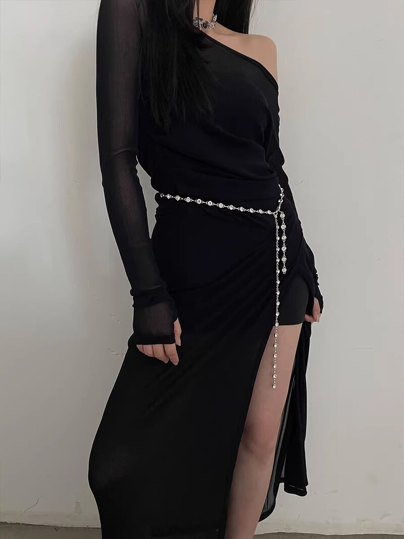 Kis illatos szél fém deréklánc-tartozékok Ruha kiváló minőségű koreai háló, vörös, vékony övvel nő