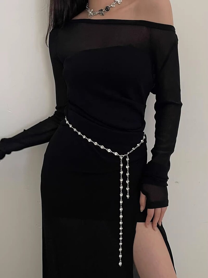 Kis illatos szél fém deréklánc-tartozékok Ruha kiváló minőségű koreai háló, vörös, vékony övvel nő