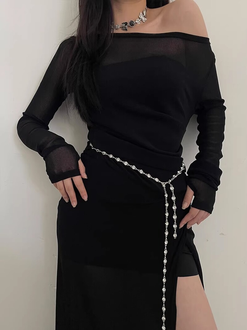 Kis illatos szél fém deréklánc-tartozékok Ruha kiváló minőségű koreai háló, vörös, vékony övvel nő