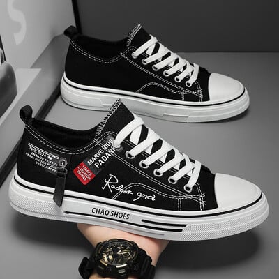Pánske plátené topánky na voľný čas, priedušné pánske športové topánky, čierne látkové topánky, trendy pánske topánky s nízkym výstrihom