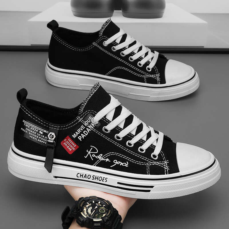 Pánske plátené topánky na voľný čas, priedušné pánske športové topánky, čierne látkové topánky, trendy pánske topánky s nízkym výstrihom