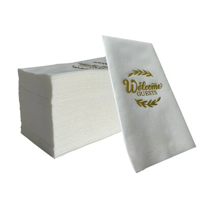 50 KOM "Weclome Guest" lanene salvete 30*43 cm jednokratne zlatne folije za utiskivanje papirnatih salveta za svatove u kućnom hotelu