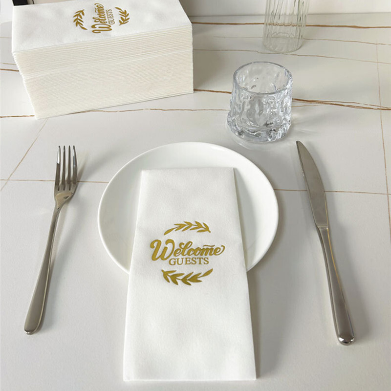 50 KOM "Weclome Guest" lanene salvete 30*43 cm jednokratne zlatne folije za utiskivanje papirnatih salveta za svatove u kućnom hotelu