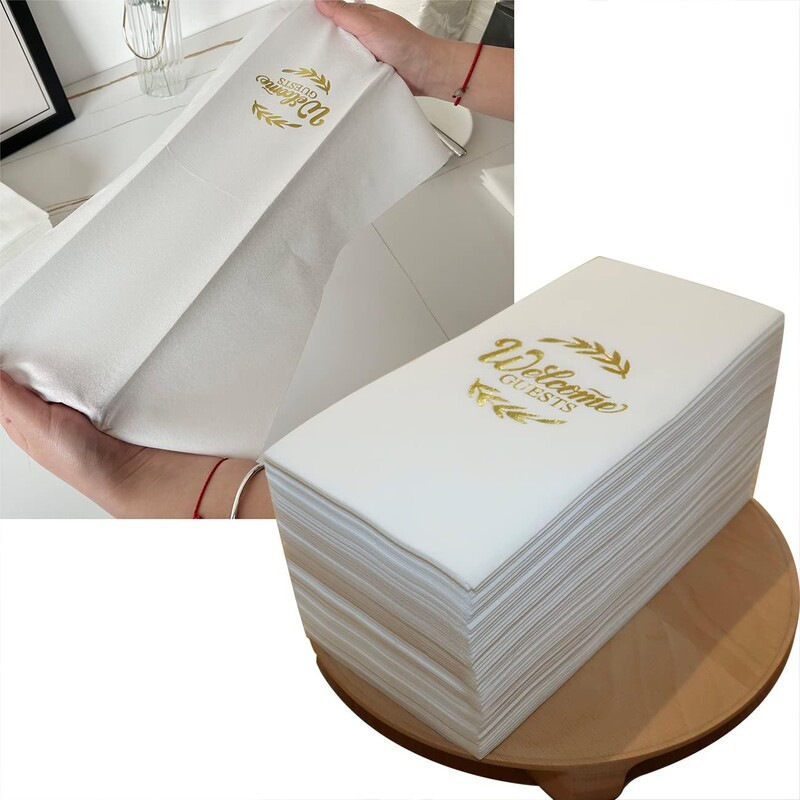 50 KOM "Weclome Guest" lanene salvete 30*43 cm jednokratne zlatne folije za utiskivanje papirnatih salveta za svatove u kućnom hotelu