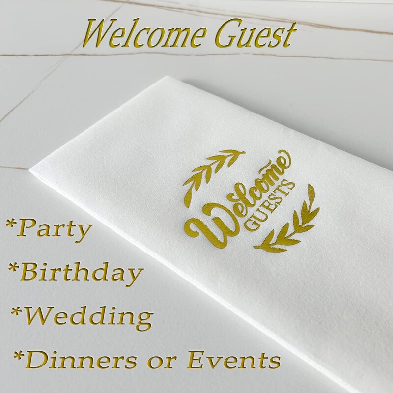 50 KOM "Weclome Guest" lanene salvete 30*43 cm jednokratne zlatne folije za utiskivanje papirnatih salveta za svatove u kućnom hotelu