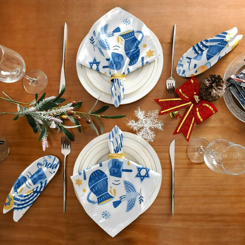Sretna Hanukka platnene salvete za stol Dekoracija stola Ručnik za večeru za kuhinju Višekratne židovske praznične salvete Dekoracija za zabavu