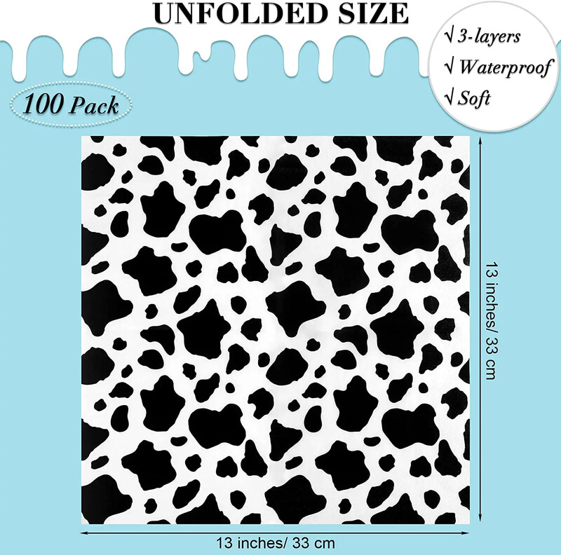 100 vnt./rinkinys Karvės spausdinimo popierinės servetėlės vienkartinės vakarienės servetėlės, skirtos ūkio gyvūnų teminiam gimtadienio vakarėliui Vakarų vakarėliui, kūdikių dušui