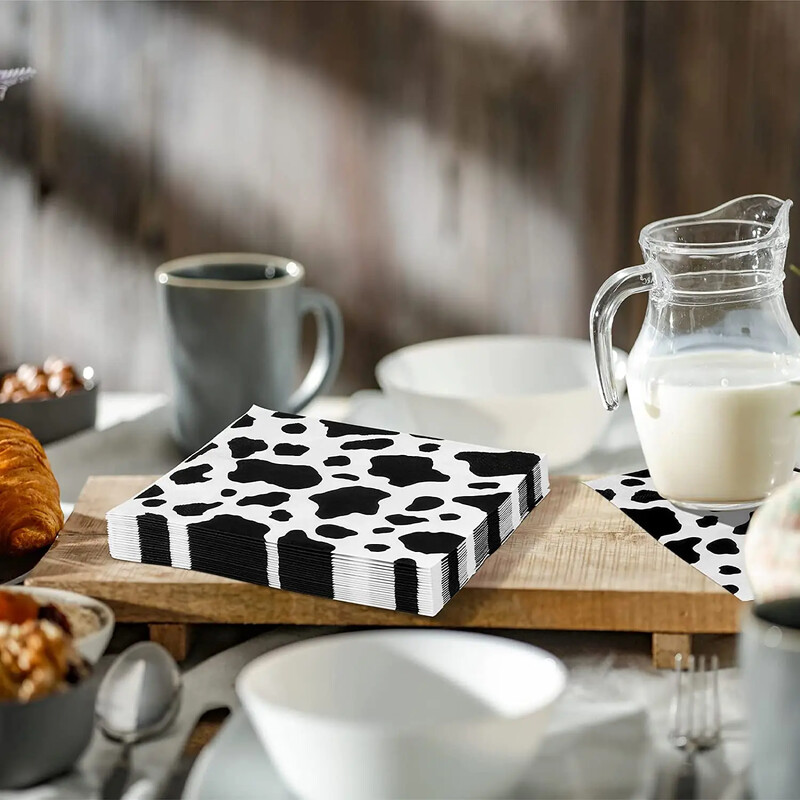 100 vnt./rinkinys Karvės spausdinimo popierinės servetėlės vienkartinės vakarienės servetėlės, skirtos ūkio gyvūnų teminiam gimtadienio vakarėliui Vakarų vakarėliui, kūdikių dušui