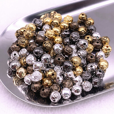 6 mm 8 mm gėlių rutuliukai ABS karoliukai, paauksuoti/sidabruoti tarpiniai karoliukai papuošalams gaminti „pasidaryk pats“ žavesio
