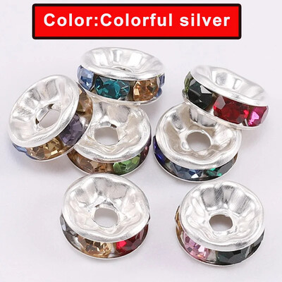 100 buc. margele distanțiere cu stras Rondelle mărgele libere 6/8/10mm stras de cristal ceh placat cu argint pentru fabricarea de bijuterii de brățări