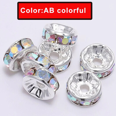 100 buc. margele distanțiere cu stras Rondelle mărgele libere 6/8/10mm stras de cristal ceh placat cu argint pentru fabricarea de bijuterii de brățări