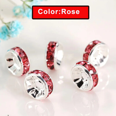 100 buc. margele distanțiere cu stras Rondelle mărgele libere 6/8/10mm stras de cristal ceh placat cu argint pentru fabricarea de bijuterii de brățări