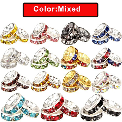 100 buc. margele distanțiere cu stras Rondelle mărgele libere 6/8/10mm stras de cristal ceh placat cu argint pentru fabricarea de bijuterii de brățări