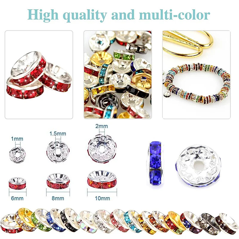 100 buc. margele distanțiere cu stras Rondelle mărgele libere 6/8/10mm stras de cristal ceh placat cu argint pentru fabricarea de bijuterii de brățări