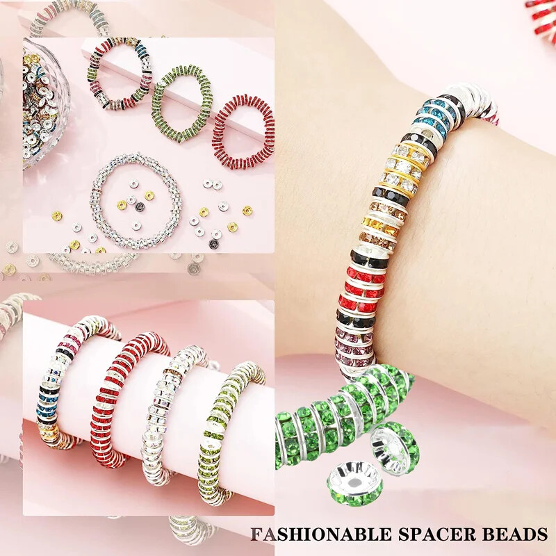 100 buc. margele distanțiere cu stras Rondelle mărgele libere 6/8/10mm stras de cristal ceh placat cu argint pentru fabricarea de bijuterii de brățări